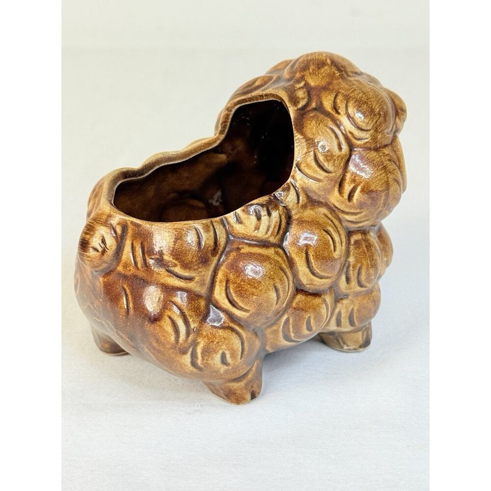 Brown Ceramic Sheep Curly Wool Pot/ Succulent Planter - Picture 5 of 9